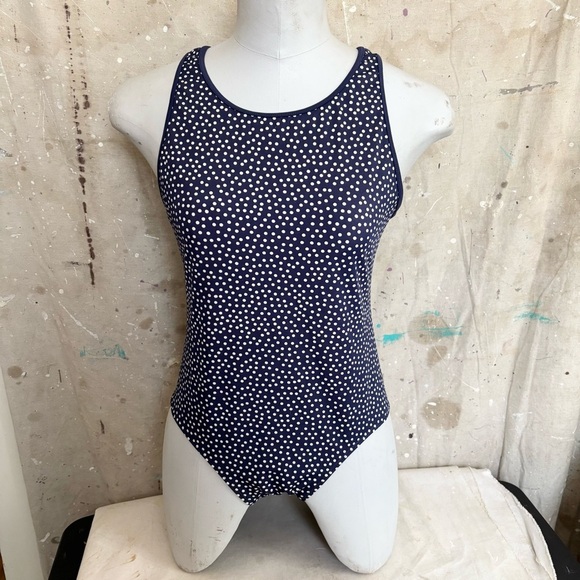 Land's End Polka Dot Cross Back One Piece Swimsuit - Picture 1 of 5